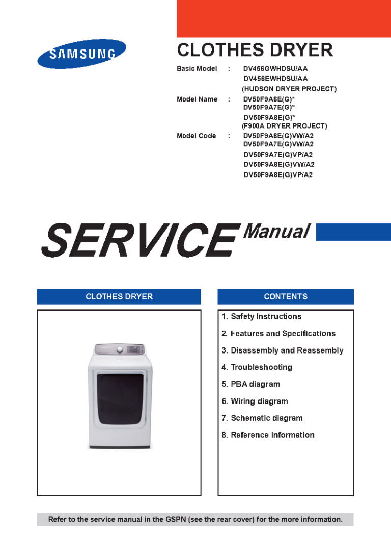 Samsung DV50F9A6EVW Dryer Service Manual Download Now