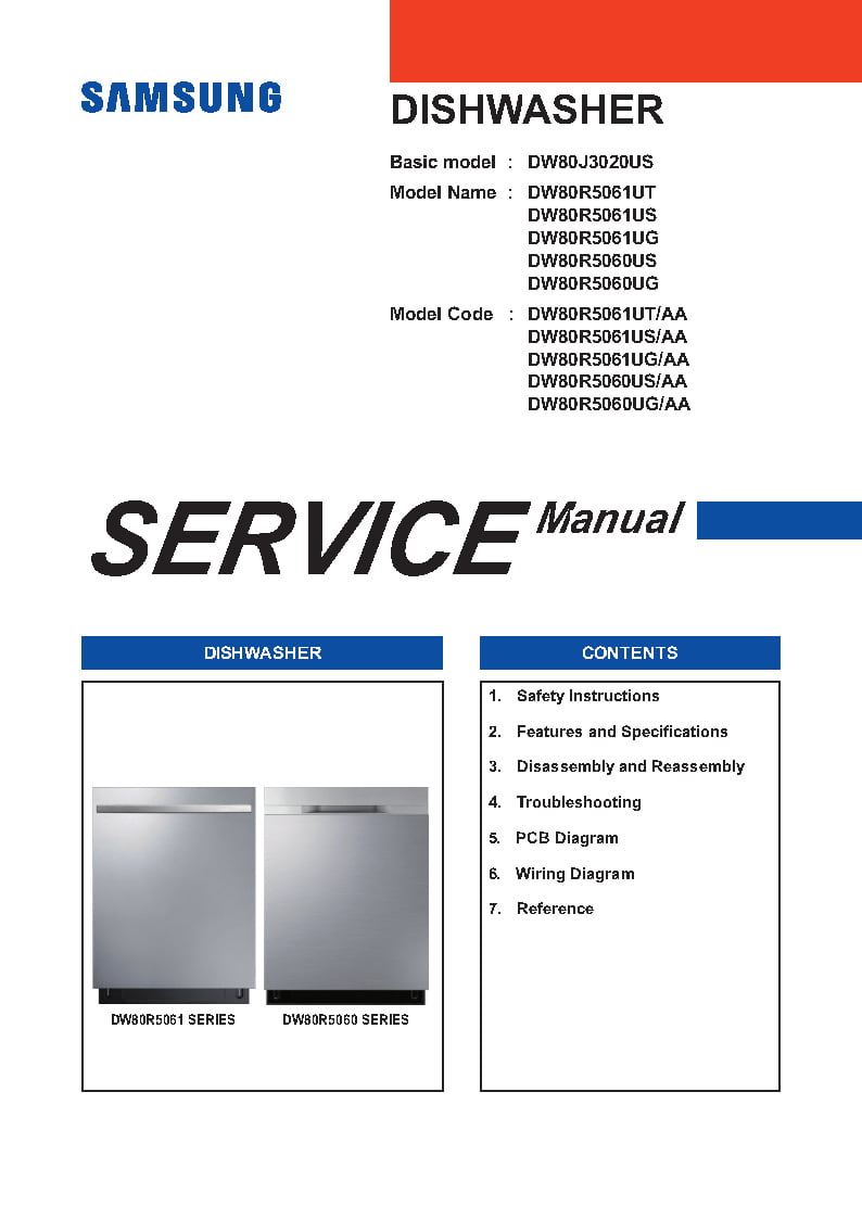 Samsung DW80R5060US Dishwasher Service Manual