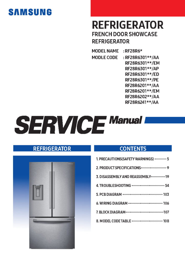Samsung RF28R6301SR Refrigerator Service Manual Download Now