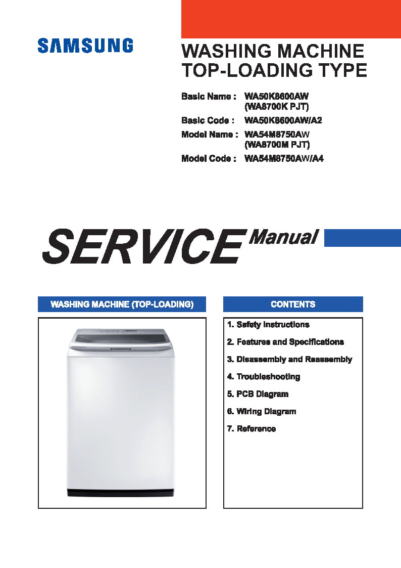 Samsung WA54M8750AW Washing Machine Service Manual