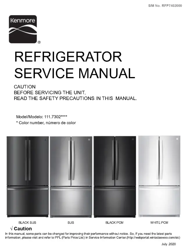 Kenmore 111.73022712 Refrigerator Repair Manual