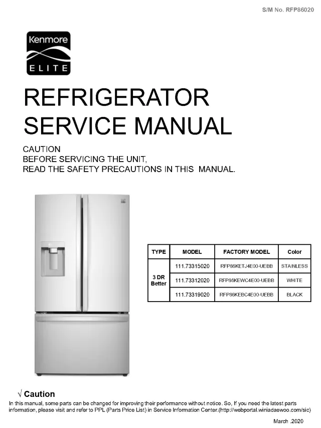 Kenmore 111.73315020 Refrigerator repair Manual
