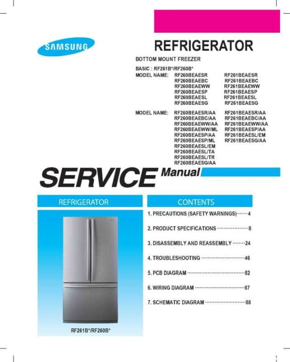 Samsung RF260BEAESR And RF261BEAESR Service Manual Download Now