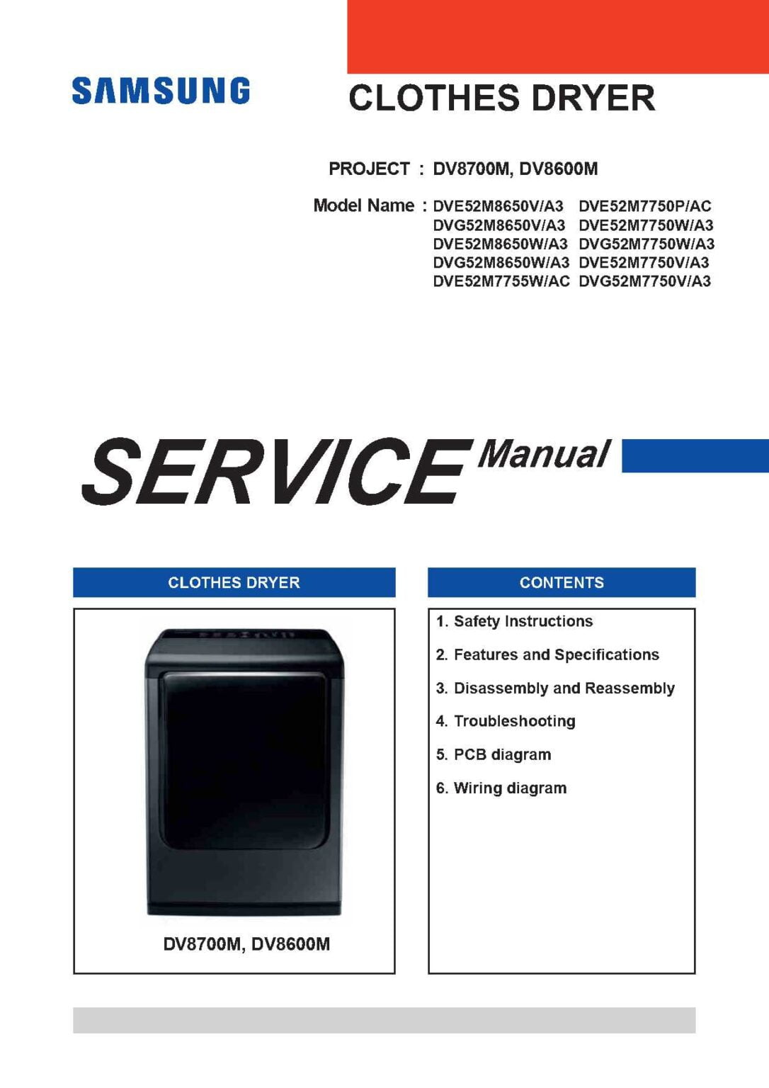 Samsung DVE52M8650V Service Manual Download Now