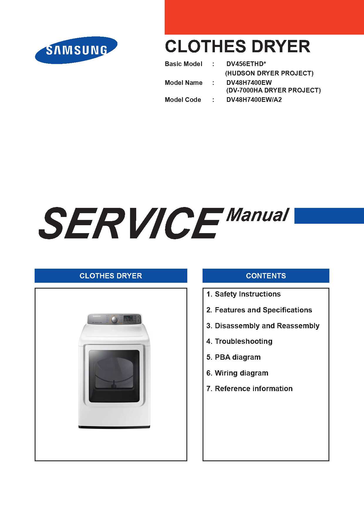 Samsung DV48H7400EW Service Manual (Page 1)