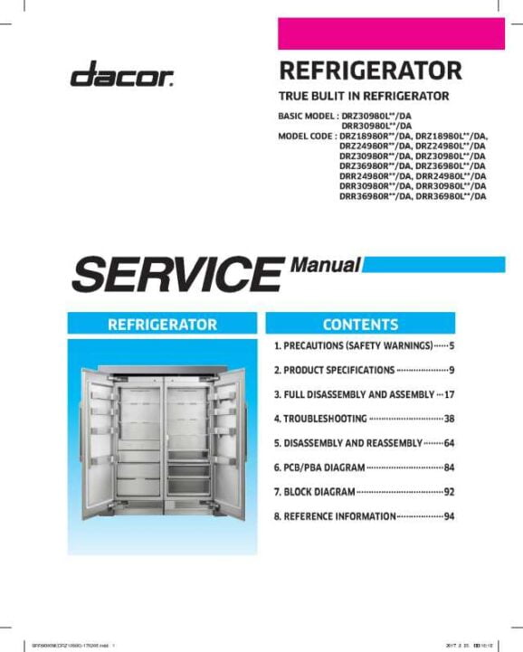 Dacor DRR30980LAP Service Manual Download Now