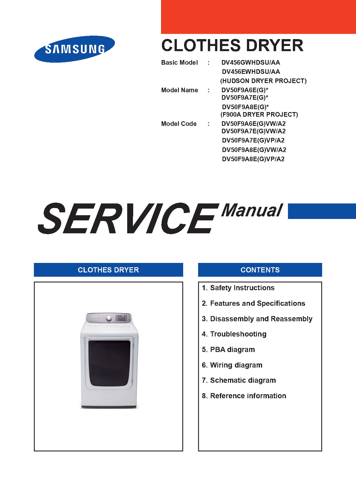 Samsung DV50F9A6EVW Service Manual PDF