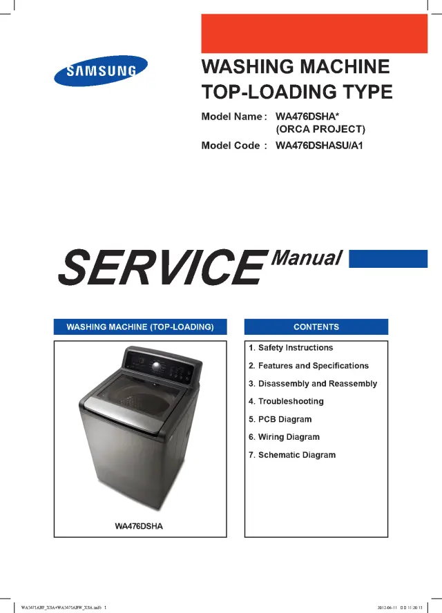 Samsung WA476DSHASU Service Manual Download Now PDF