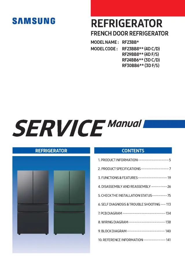 Samsung RF30BB6600APAA French Door Refrigerator Service Manual
