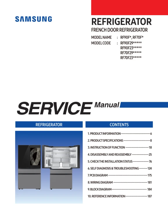 Samsung RF90F29BECRAA and RF90F23BECRAA Service Manual PDF 189 Pages