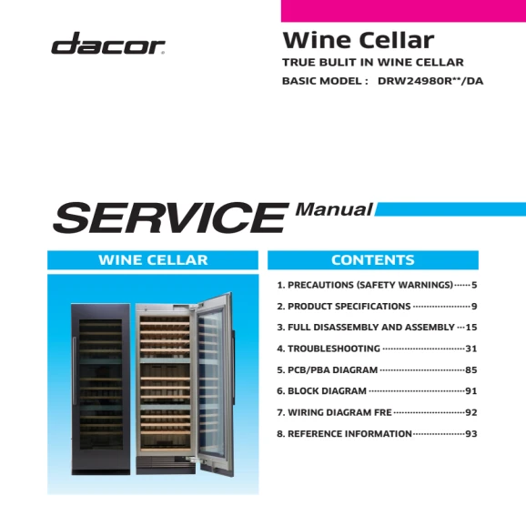 Dacor DRW24980R Service Manual PDF