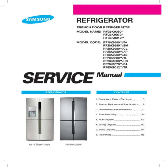 Samsung RF28K9070SR and RF28K9070SG Service Manual PDF