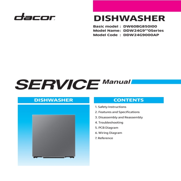 Dacor DDW24G9000AP Service Manual OEM PDF