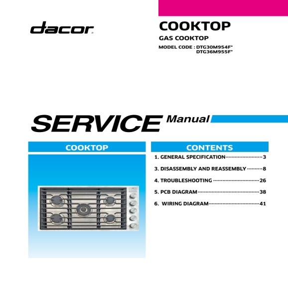 Dacor DTG30M954FS And DTG36M955FS Service Manual PDF