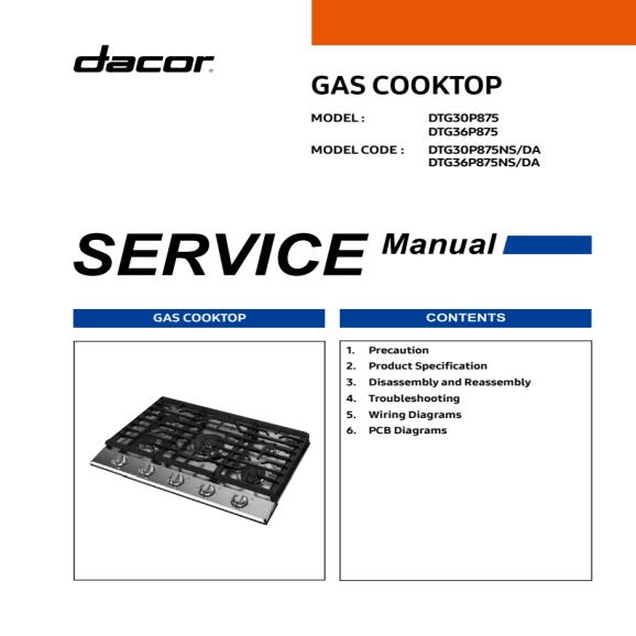 Dacor DTG30P875NS And DTG36P875NS Service Manual PDF