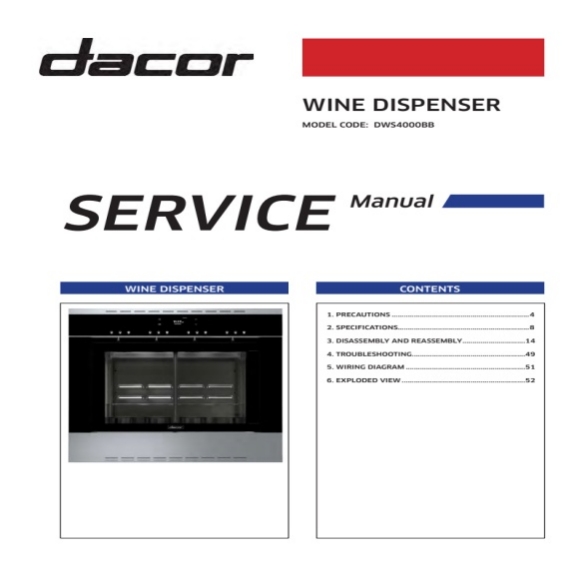 Dacor DWS4000BB Service Manual PDF