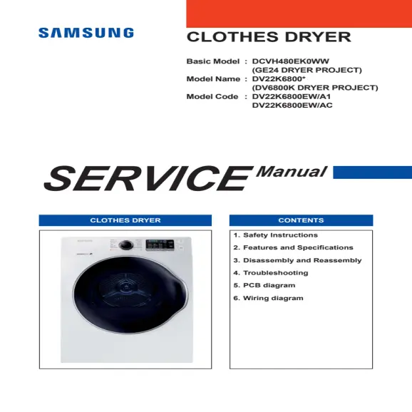 Samsung DV22K6800EW Service Manual PDF
