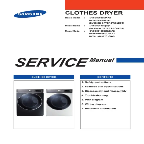 Samsung DV56H9100EW and DV56H9100GW Service Manual PDF