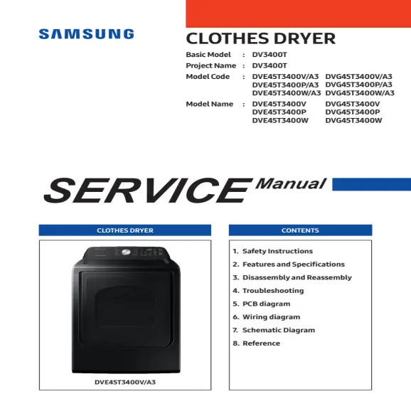 Samsung DVE45T3400V and DVG45T3400V Service Manual PDF