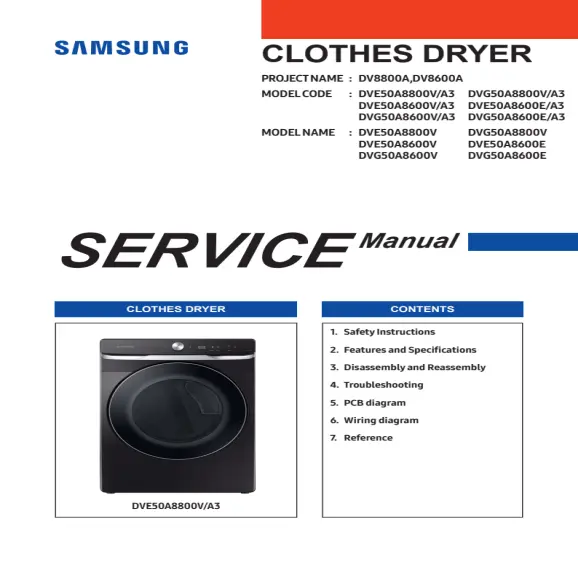 Samsung DVE50A8600V and DVG50A8600V Service Manual PDF