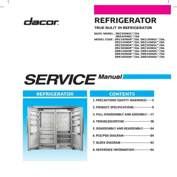 Dacor DRR24980RAP and DRR24980LAP Service Manual PDF