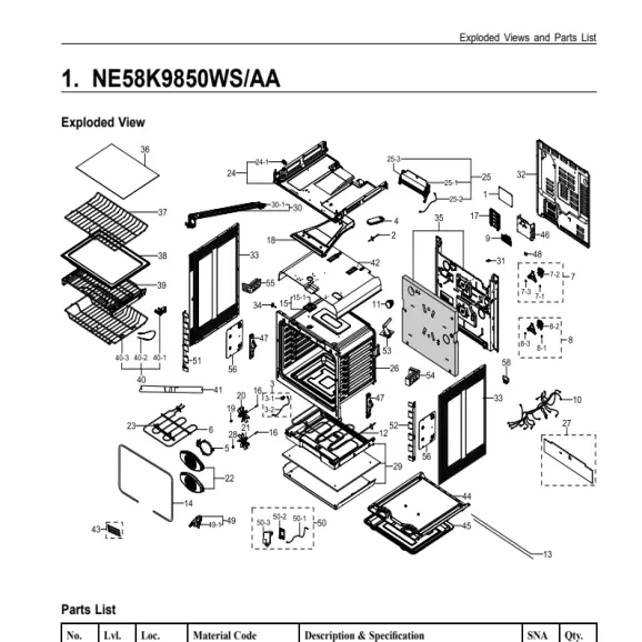 Samsung NE58K9850WS/AA Parts Diagram PDF