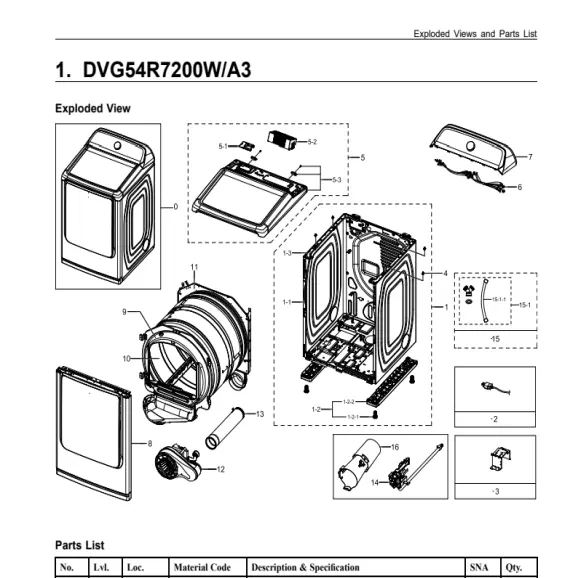 Samsung DVG54R7200W/A3 Parts Diagram PDF