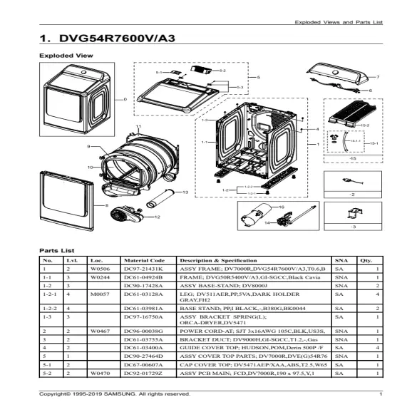 Samsung DVG54R7600V/A3 Parts Diagram PDF