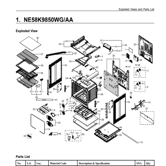 Samsung NE58K9850WG/AA Parts Diagram PDF