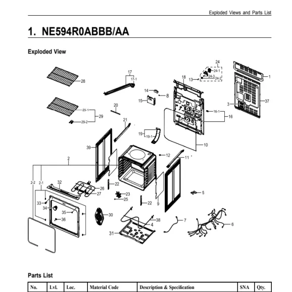 Samsung NE594R0ABBB/AA Parts Diagram PDF