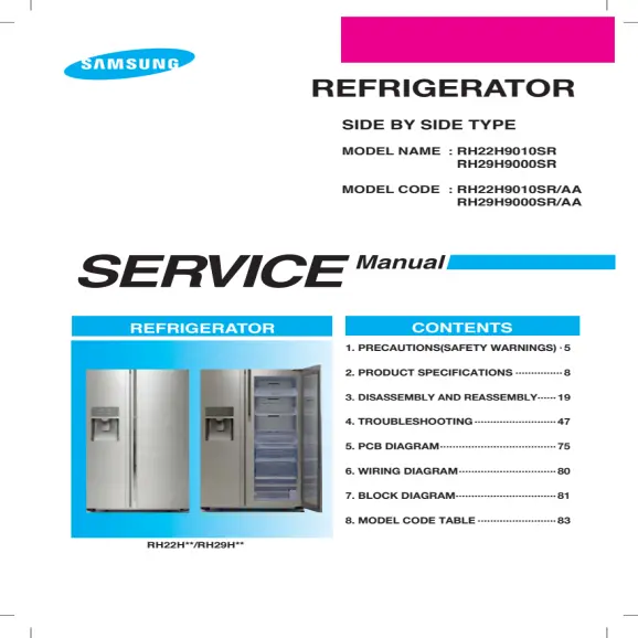 Samsung RH22H9010SR and RH29H9000SR Service Manual PDF