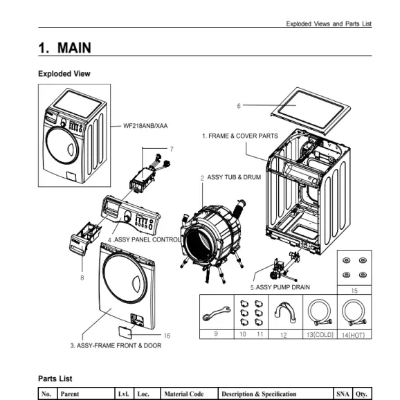 Samsung WF218ANB/XAA Parts Diagram PDF