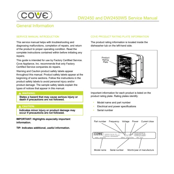Cove DW2450 Service Manual PDF